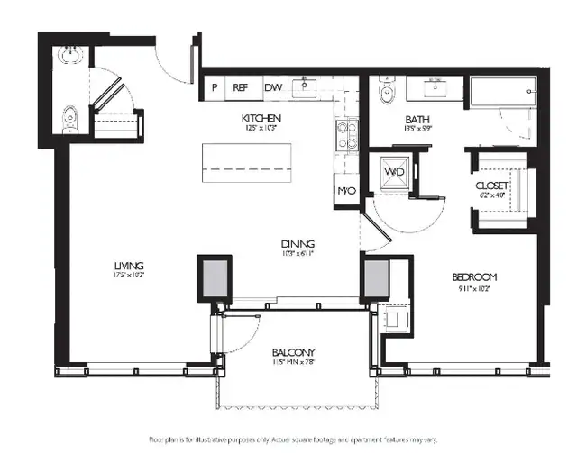 1 Bed 1.5 Bath 1721 floor plan